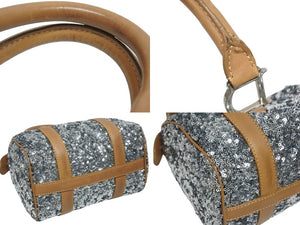 CHRISTIAN DIOR クリスチャンディオール ミニボストンバッグ ハンドバッグ PZ O401 スパンコール レザー シルバー 美品 中古 4b006207
