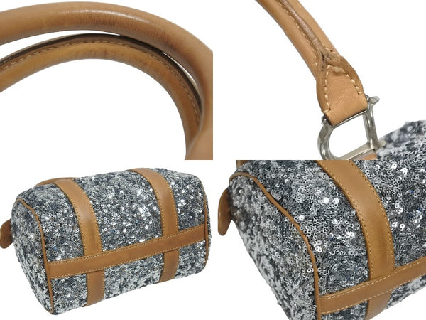CHRISTIAN DIOR クリスチャンディオール ミニボストンバッグ ハンドバッグ PZ O401 スパンコール レザー シルバー 美品 中古 4b006207