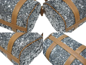 CHRISTIAN DIOR クリスチャンディオール ミニボストンバッグ ハンドバッグ PZ O401 スパンコール レザー シルバー 美品 中古 4b006207