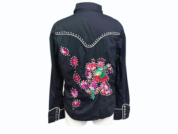 ANTIKDENIM アンティークデニム 長袖シャツ ウエスタンシャツ スタッズ 刺繍 ブラック マルチカラー サイズLL 美品 中古 4b006216