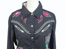 Load image into Gallery viewer, ANTIKDENIM アンティークデニム 長袖シャツ ウエスタンシャツ スタッズ 刺繍 ブラック マルチカラー サイズLL 美品 中古 4b006216
