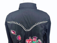 Load image into Gallery viewer, ANTIKDENIM アンティークデニム 長袖シャツ ウエスタンシャツ スタッズ 刺繍 ブラック マルチカラー サイズLL 美品 中古 4b006216