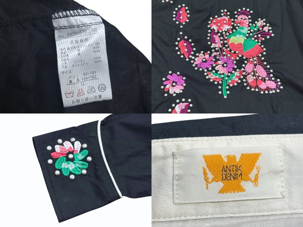 ANTIKDENIM アンティークデニム 長袖シャツ ウエスタンシャツ スタッズ 刺繍 ブラック マルチカラー サイズLL 美品 中古 4b006216