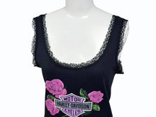 画像をギャラリービューアに読み込む, HARLEY DAVIDSON ハーレーダビッドソン タンクトップ ロゴ 薔薇 ポリエステル コットン ブラック ピンク 美品 中古 4b006220