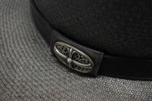 画像をギャラリービューアに読み込む, CHROME HEARTS クロムハーツ オーバルクロス ガスリンガー レザー ストローハット 帽子 サイズM 58.5cm 良品 中古 4b006244
