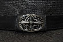 画像をギャラリービューアに読み込む, CHROME HEARTS クロムハーツ オーバルクロス ガスリンガー レザー ストローハット 帽子 サイズM 58.5cm 良品 中古 4b006244