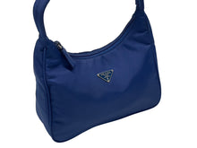 画像をギャラリービューアに読み込む, 極美品 PRADA プラダ ホーボー ハンドバッグ トライアングルロゴ 三角プレートロゴ ブルー ナイロン シルバー金具 イタリア製 中古 4b006248