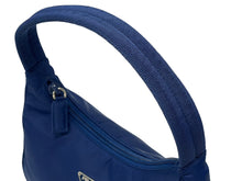 画像をギャラリービューアに読み込む, 極美品 PRADA プラダ ホーボー ハンドバッグ トライアングルロゴ 三角プレートロゴ ブルー ナイロン シルバー金具 イタリア製 中古 4b006248