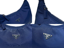 画像をギャラリービューアに読み込む, 極美品 PRADA プラダ ホーボー ハンドバッグ トライアングルロゴ 三角プレートロゴ ブルー ナイロン シルバー金具 イタリア製 中古 4b006248