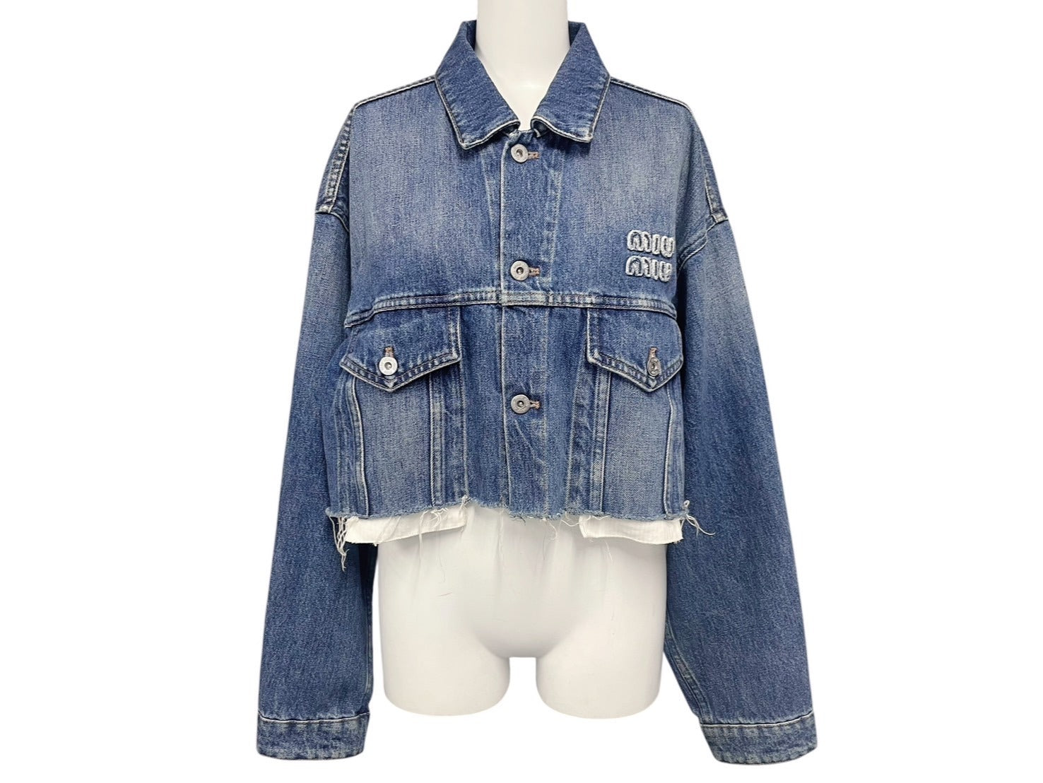 miumiu ヴィンテージ ジャケット ネイビー テクニカルポンジー クロップド ダウンジャケット | Miu Miu