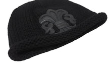 画像をギャラリービューアに読み込む, 極美品 CHROME HEARTS クロムハーツ BSフレア レザーパッチ ニットキャップ BSフレア ボタン ビーニー カシミヤ ブラック ONE SIZE 中古 4b006254