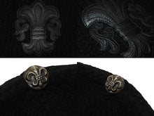 画像をギャラリービューアに読み込む, 極美品 CHROME HEARTS クロムハーツ BSフレア レザーパッチ ニットキャップ BSフレア ボタン ビーニー カシミヤ ブラック ONE SIZE 中古 4b006254