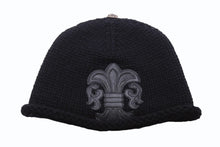 画像をギャラリービューアに読み込む, 極美品 CHROME HEARTS クロムハーツ BSフレア レザーパッチ ニットキャップ BSフレア ボタン ビーニー カシミヤ ブラック ONE SIZE 中古 4b006255