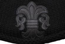 画像をギャラリービューアに読み込む, 極美品 CHROME HEARTS クロムハーツ BSフレア レザーパッチ ニットキャップ BSフレア ボタン ビーニー カシミヤ ブラック ONE SIZE 中古 4b006255