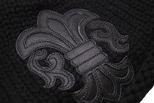 画像をギャラリービューアに読み込む, 極美品 CHROME HEARTS クロムハーツ BSフレア レザーパッチ ニットキャップ BSフレア ボタン ビーニー カシミヤ ブラック ONE SIZE 中古 4b006255