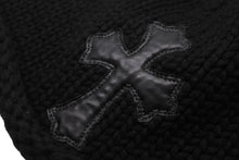 画像をギャラリービューアに読み込む, 極美品 CHROME HEARTS クロムハーツ クロスパッチ ニットキャップ ビーニー カシミヤ レザー シルバー925 ブラック ONE SIZE 中古 4b006256