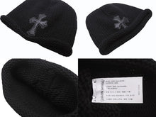 画像をギャラリービューアに読み込む, 極美品 CHROME HEARTS クロムハーツ クロスパッチ ニットキャップ ビーニー カシミヤ レザー シルバー925 ブラック ONE SIZE 中古 4b006256