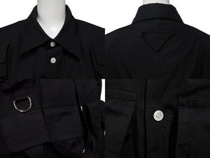 極美品 PRADA プラダ 24SS シングルブレスト コットンジャケット UG1267 IC コットン ブラック サイズ48R 中古 4b006260