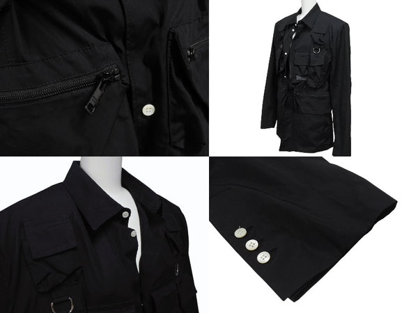 極美品 PRADA プラダ 24SS シングルブレスト コットンジャケット UG1267 IC コットン ブラック サイズ48R 中古 4b006260