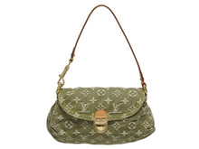 画像をギャラリービューアに読み込む, 極美品 LOUIS VUITTON ルイヴィトン ミニ プリーティ ワンショルダーバッグ M95217 モノグラム デニム カーキ ゴールド金具 中古 4b006278