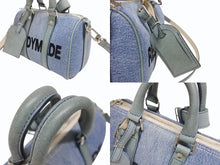 Load image into Gallery viewer, 極美品 READY MADE レディメイド OVER NIGHT PM オーバーナイトPM ハンドバッグ ショルダーバッグ デニム ブルー 刺繍 中古 4b006291