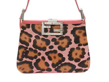 画像をギャラリービューアに読み込む, FENDI フェンディ ハラコ ワンショルダーバッグ ピンク ラインストーン レザー レオパード柄 シルバー金具 良品 中古 4b006310