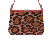 画像をギャラリービューアに読み込む, FENDI フェンディ ハラコ ワンショルダーバッグ ピンク ラインストーン レザー レオパード柄 シルバー金具 良品 中古 4b006310