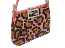 画像をギャラリービューアに読み込む, FENDI フェンディ ハラコ ワンショルダーバッグ ピンク ラインストーン レザー レオパード柄 シルバー金具 良品 中古 4b006310