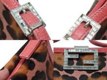 画像をギャラリービューアに読み込む, FENDI フェンディ ハラコ ワンショルダーバッグ ピンク ラインストーン レザー レオパード柄 シルバー金具 良品 中古 4b006310