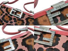 画像をギャラリービューアに読み込む, FENDI フェンディ ハラコ ワンショルダーバッグ ピンク ラインストーン レザー レオパード柄 シルバー金具 良品 中古 4b006310