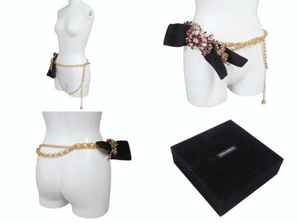 DOLCE&GABBANA ドルチェアンドガッバーナ クリスタル メッキ ベルト ゴールド パープル ピンク 美品 中古 4b006326