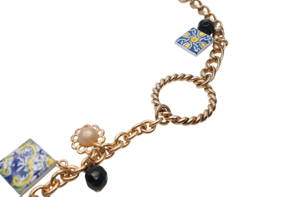 DOLCE&GABBANA Dolce &amp; Gabbana Necklace, Weight approx. 177.9g, Mexican Tile Pattern, Brass &amp; Terracotta, Excellent Condition, Used, 4b006329