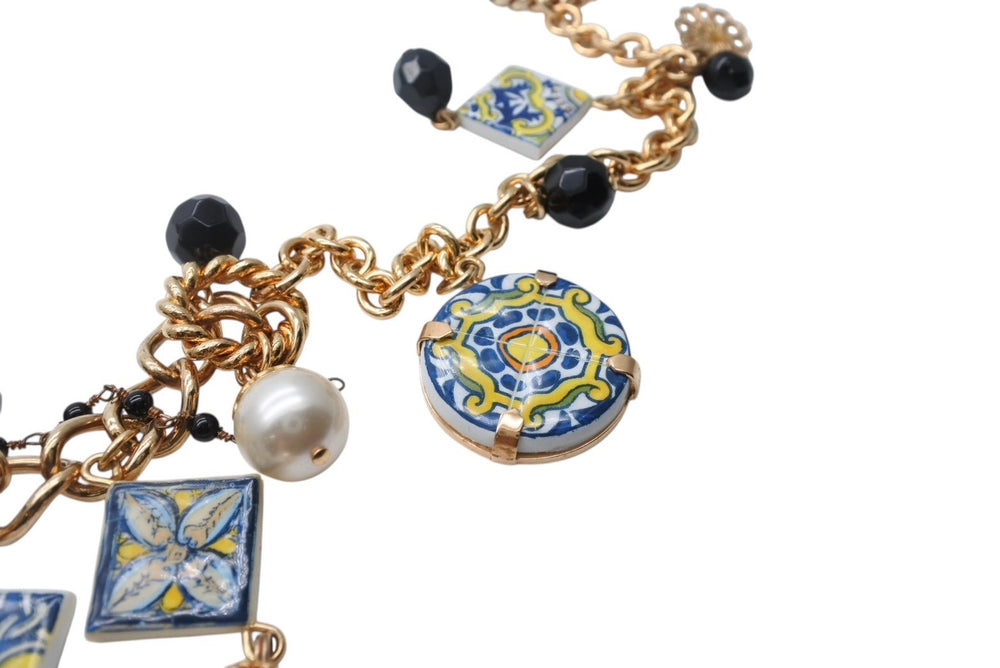 DOLCE&GABBANA Dolce &amp; Gabbana Necklace, Weight approx. 177.9g, Mexican Tile Pattern, Brass &amp; Terracotta, Excellent Condition, Used, 4b006329