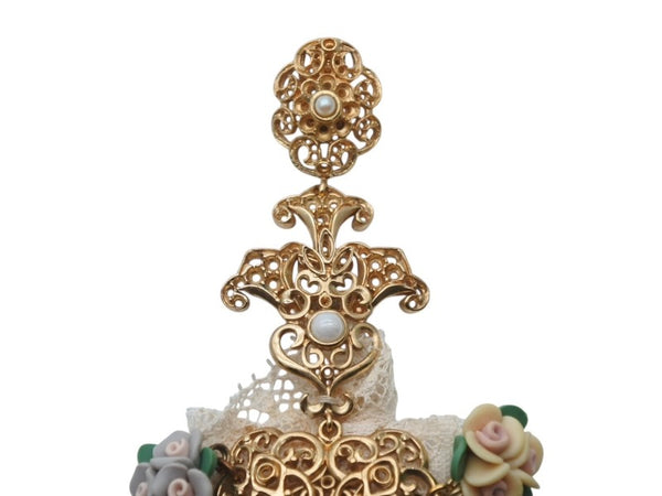 DOLCE&GABBANA ドルチェアンドガッバーナ イヤリング 重量約47.8g レース ブラス ラバー フェイクパール 美品 中古 4b006330
