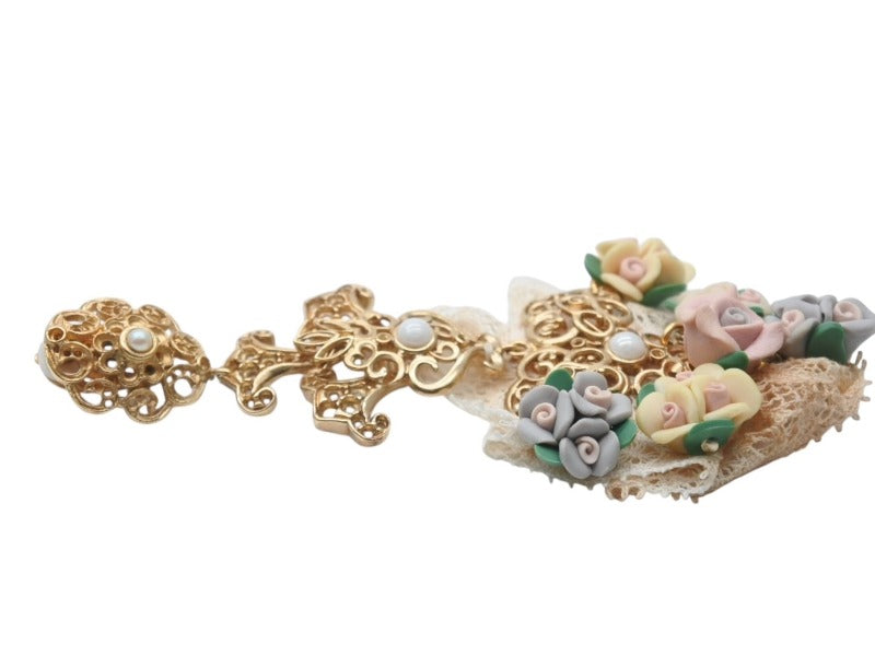 DOLCE&GABBANA Dolce &amp; Gabbana Earrings, Weight approx. 47.8g, Lace, Brass, Rubber, Faux Pearl, Excellent Condition, Used, 4b006330