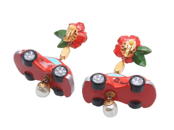 極美品 DOLCE&GABBANA ドルチェアンドガッバーナ イヤリング 重量約33.9g フェイクパール ラインストーン 薔薇 車 中古 4b006333