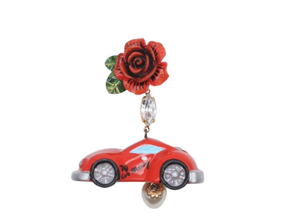 極美品 DOLCE&GABBANA ドルチェアンドガッバーナ イヤリング 重量約33.9g フェイクパール ラインストーン 薔薇 車 中古 4b006333