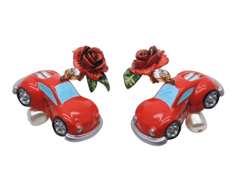 Extremely beautiful item DOLCE&GABBANA Dolce &amp; Gabbana Earrings, Weight approx. 33.9g, Faux Pearl, Rhinestone, Rose, Car, Used, 4b006333
