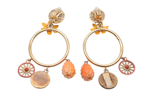 DOLCE&GABBANA ドルチェアンドガッバーナ イヤリング フラワーモチーフ オレンジ マルチカラー ゴールド金具 美品 中古 4b006334