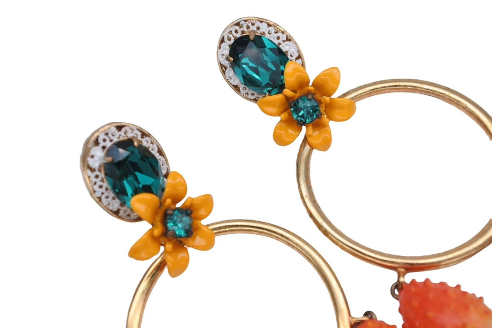 DOLCE&GABBANA Dolce &amp; Gabbana Earrings, Flower Motif, Orange Multicolor, Gold Hardware, Excellent Condition, Used, 4b006334