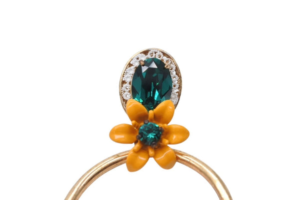 DOLCE&GABBANA ドルチェアンドガッバーナ イヤリング フラワーモチーフ オレンジ マルチカラー ゴールド金具 美品 中古 4b006334