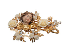 画像をギャラリービューアに読み込む, DOLCE&amp;GABBANA ドルチェアンドガッバーナ ヘアクリップ ダッカール 重量約67.1g ブラス ラインストーン エンジェル 薔薇 美品 中古 4b006335