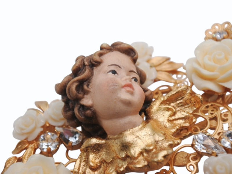 DOLCE&GABBANA Dolce &amp; Gabbana Hair Clip, Duckbill Clip, Weight approx. 67.1g, Brass, Rhinestone, Angel, Rose, Excellent Condition, Used, 4b006335