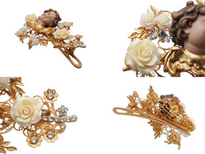 DOLCE&GABBANA ドルチェアンドガッバーナ ヘアクリップ ダッカール 重量約67.1g ブラス ラインストーン エンジェル 薔薇 美品 中古 4b006335