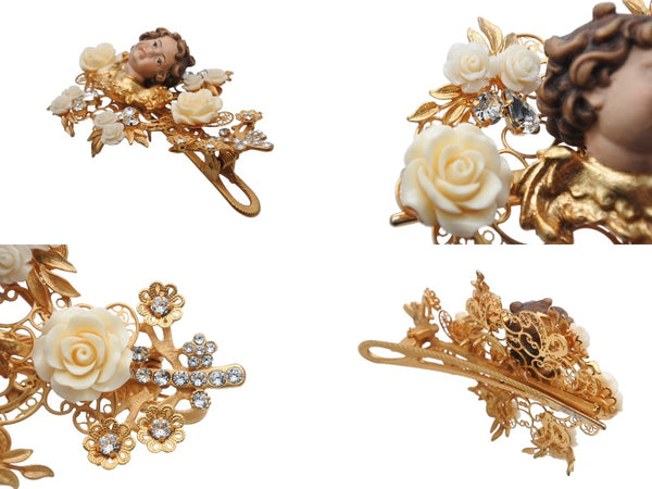 DOLCE&GABBANA ドルチェアンドガッバーナ ヘアクリップ ダッカール 重量約67.1g ブラス ラインストーン エンジェル 薔薇 美品 中古 4b006335