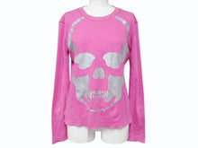 Load image into Gallery viewer, Lucien Pellat-Finet ルシアンペラフィネ 長袖Tシャツ カットソー サイズM ピンク シルバー コットン スカル プリント 美品 中古 4b006337