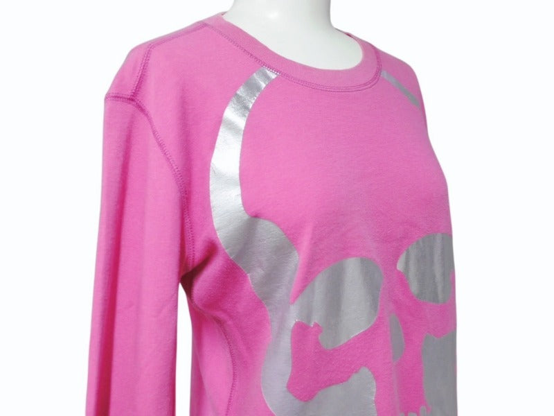 Lucien Pellat-Finet Lucien Pellat-Finet Long Sleeve T-shirt Cut and Sewn Size M Pink Silver Cotton Skull Print Good Condition Used 4b006337