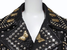 画像をギャラリービューアに読み込む, 極美品 GUCCI グッチ ダブルライダースジャケット スタッズ 刺繍 シープスキン ブラック サイズ38 中古 4b006347