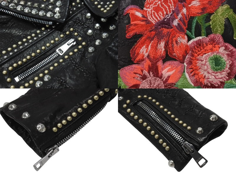 Very Good Condition GUCCI Double Riders Jacket Studs Embroidery Sheepskin Black Size 38 Used 4b006347
