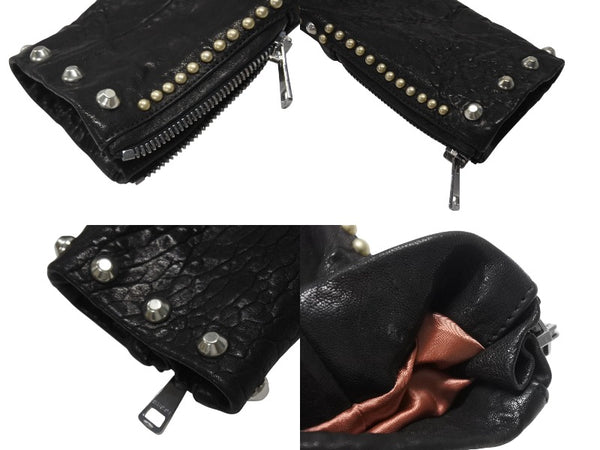 極美品 GUCCI グッチ ダブルライダースジャケット スタッズ 刺繍 シープスキン ブラック サイズ38 中古 4b006347